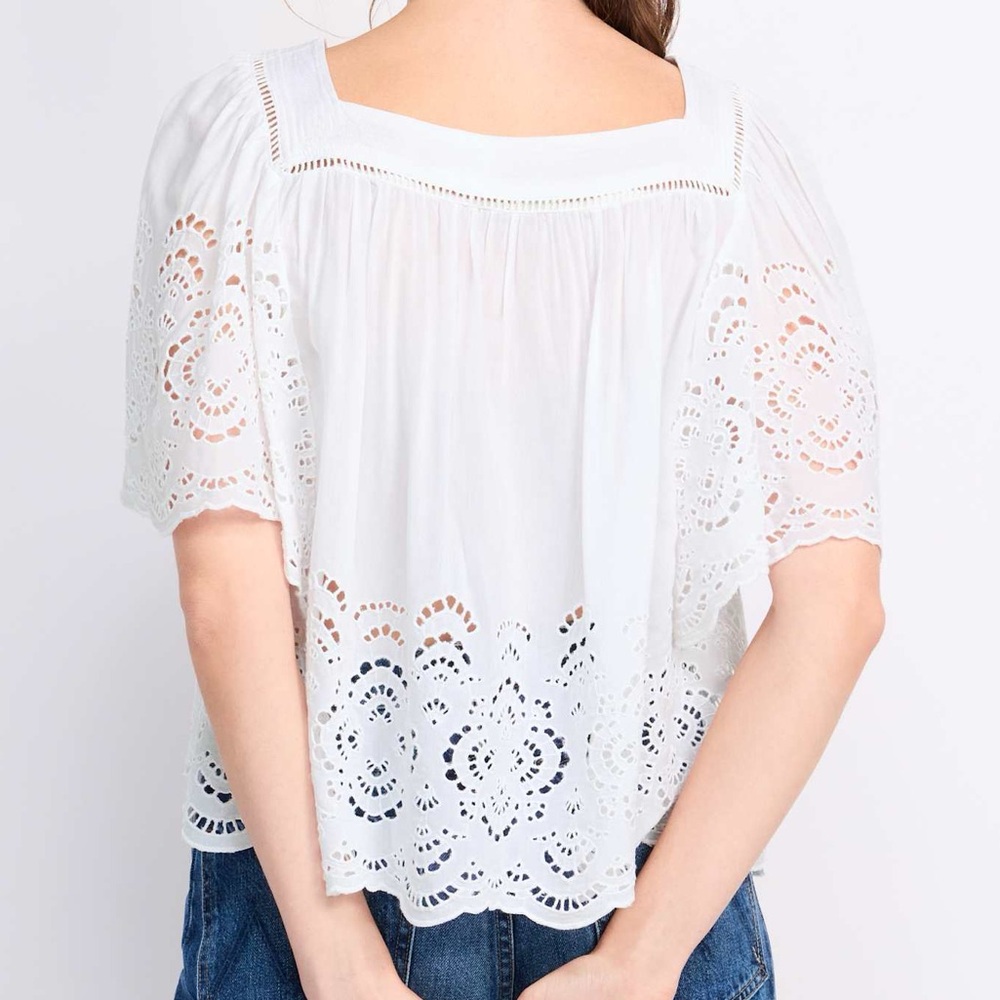 Madewell Eyelet Flutter-Sleeve Top - White - XL - Picture 2 of 4